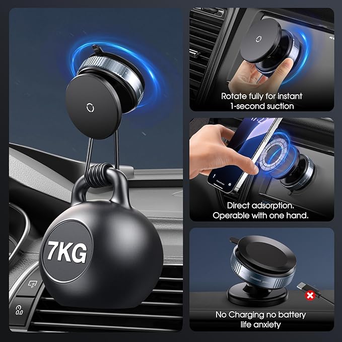 Magnetic Car Phone Mount – 360° Rotating Suction Holder for iPhone & Android – Black