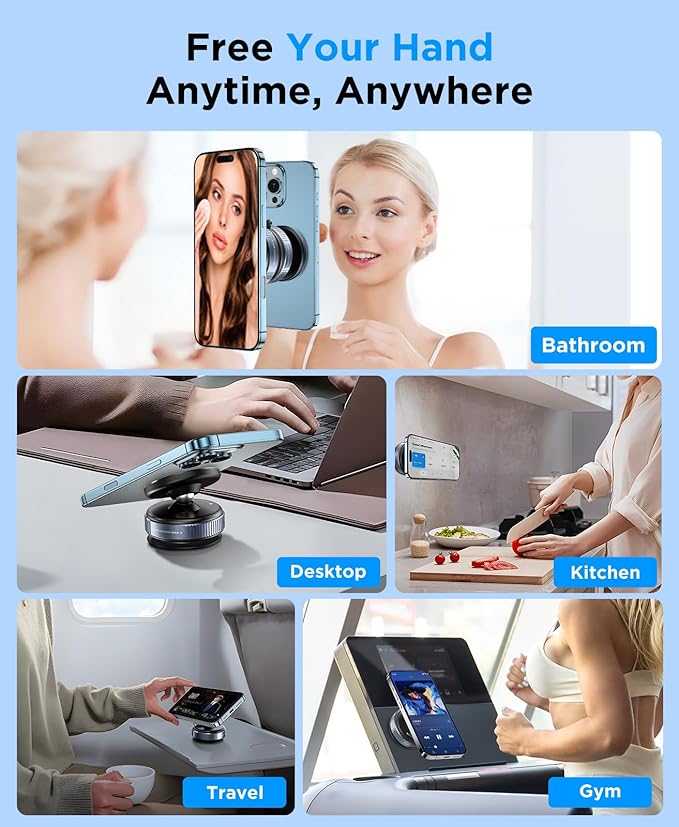 Magnetic Car Phone Mount – 360° Rotating Suction Holder for iPhone & Android – Black