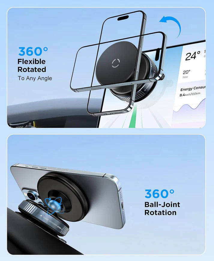 Magnetic Car Phone Mount – 360° Rotating Suction Holder for iPhone & Android – Black