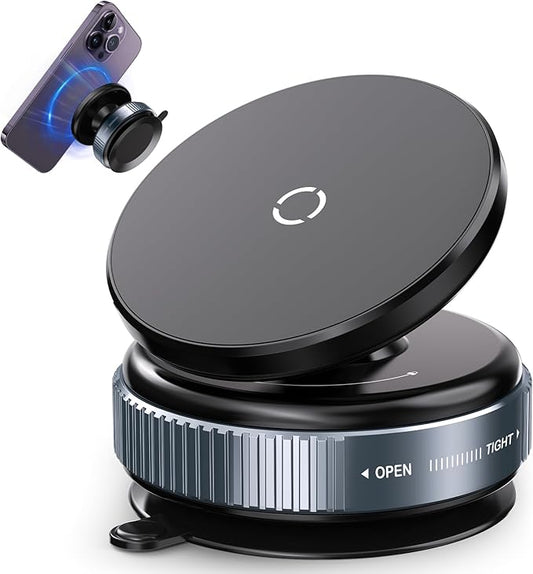 Magnetic Car Phone Mount – 360° Rotating Suction Holder for iPhone & Android – Black